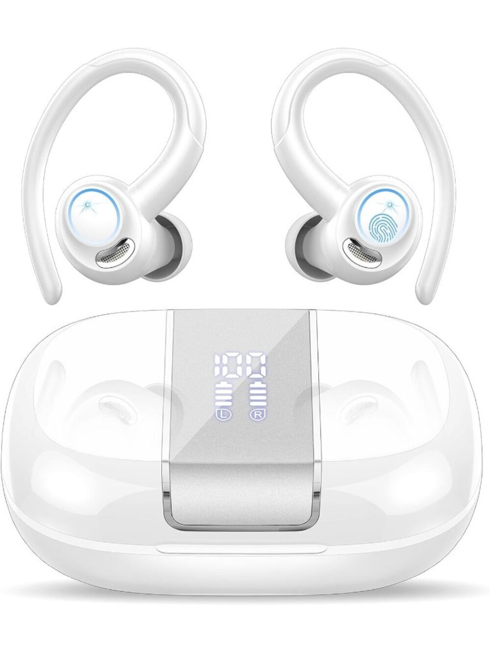 Wireless 48H White Earbuds Stereo Deep Bass Bluetooth 5.3 ENC Mic LED Display